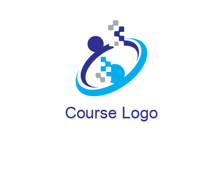 logo with pixels or pieces rising from ring