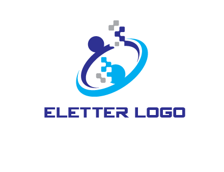 logo with pixels or pieces rising from ring
