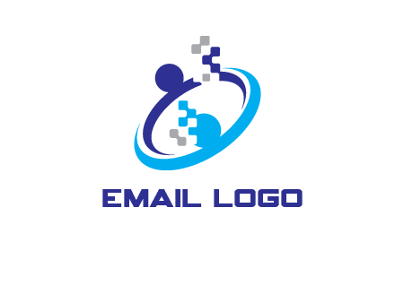 logo with pixels or pieces rising from ring