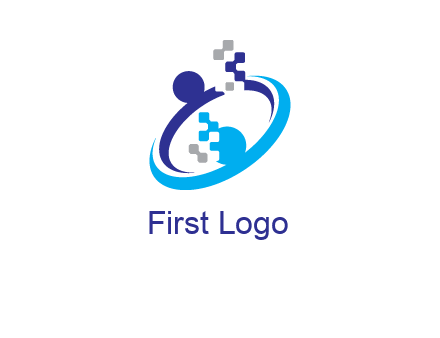 logo with pixels or pieces rising from ring