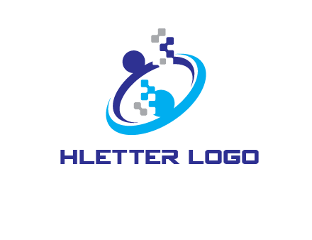 logo with pixels or pieces rising from ring