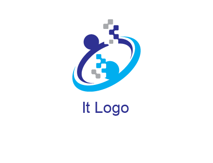logo with pixels or pieces rising from ring