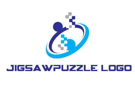 logo with pixels or pieces rising from ring