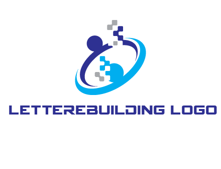 logo with pixels or pieces rising from ring