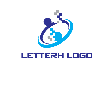 logo with pixels or pieces rising from ring