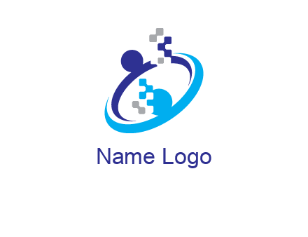 logo with pixels or pieces rising from ring