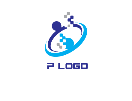 logo with pixels or pieces rising from ring