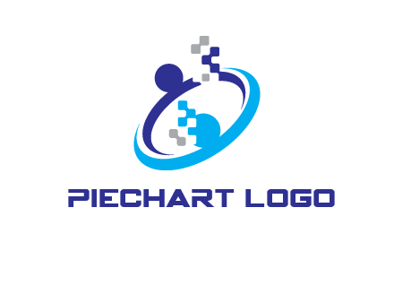 logo with pixels or pieces rising from ring