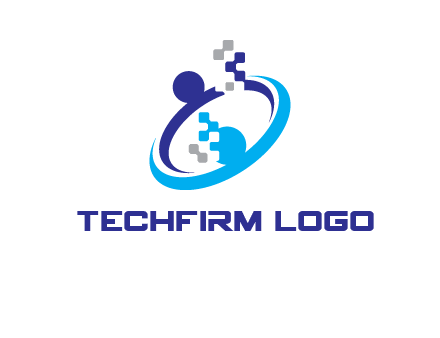 logo with pixels or pieces rising from ring