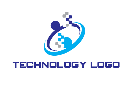 logo with pixels or pieces rising from ring