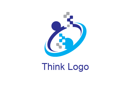 logo with pixels or pieces rising from ring