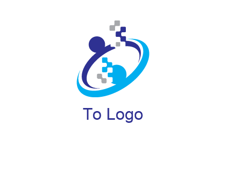 logo with pixels or pieces rising from ring
