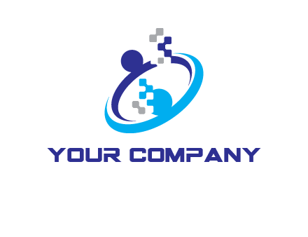 logo with pixels or pieces rising from ring