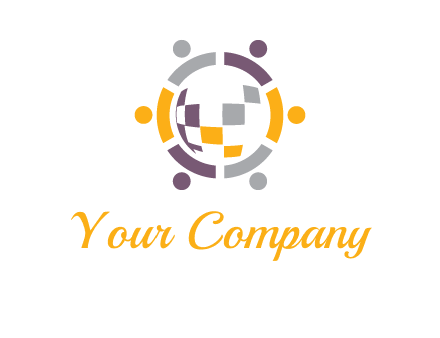 people and pieces forming a circle logo
