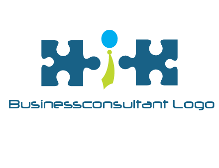 puzzle pieces with man wearing tie logo