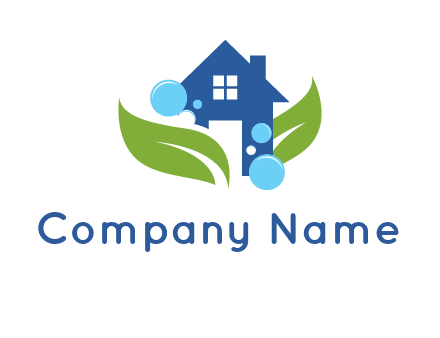 leaves and bubbles over house logo