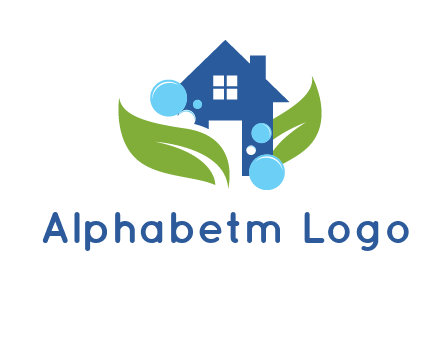 leaves and bubbles over house logo