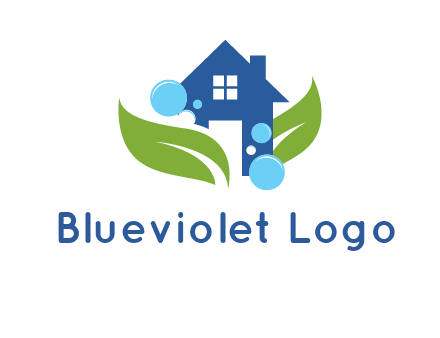 leaves and bubbles over house logo