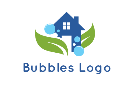 leaves and bubbles over house logo