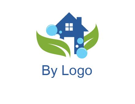 leaves and bubbles over house logo