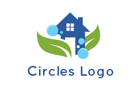 leaves and bubbles over house logo