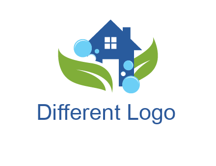 leaves and bubbles over house logo