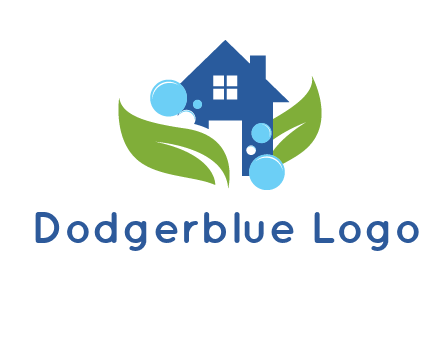 leaves and bubbles over house logo