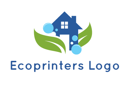 leaves and bubbles over house logo