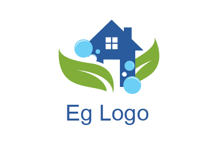 leaves and bubbles over house logo