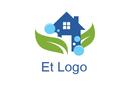 leaves and bubbles over house logo