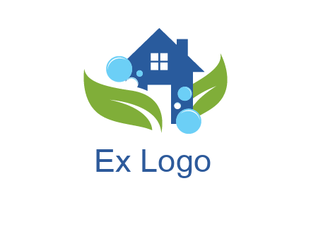 leaves and bubbles over house logo