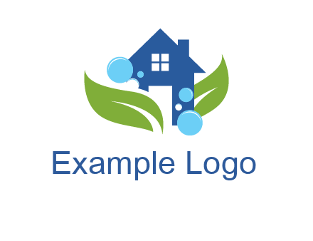 leaves and bubbles over house logo