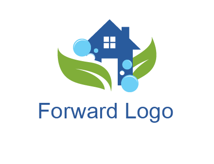 leaves and bubbles over house logo