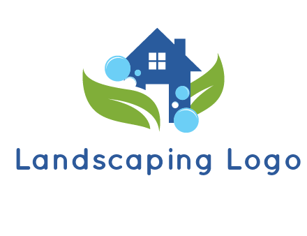 leaves and bubbles over house logo