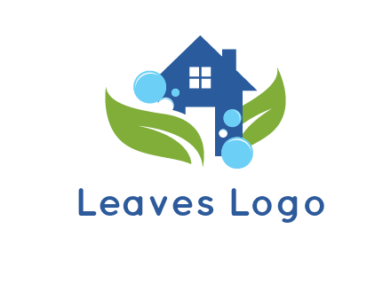 leaves and bubbles over house logo