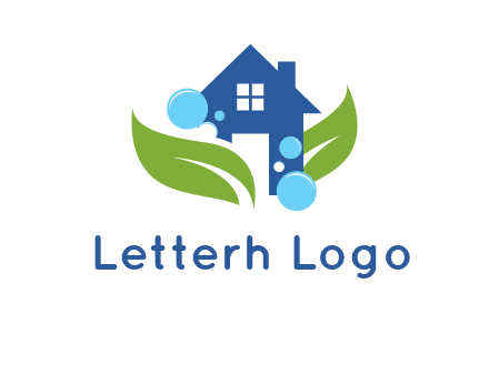 leaves and bubbles over house logo