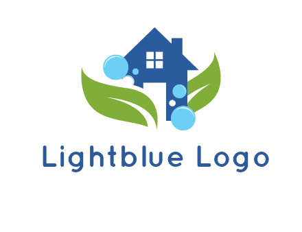 leaves and bubbles over house logo