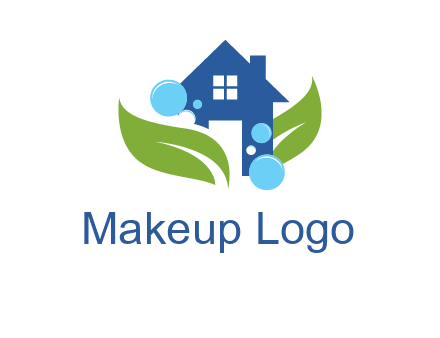 leaves and bubbles over house logo