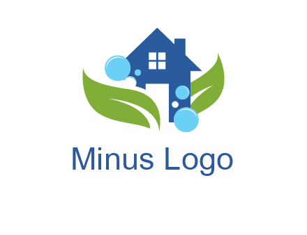 leaves and bubbles over house logo