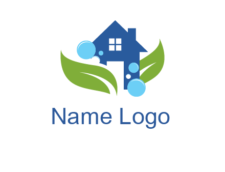 leaves and bubbles over house logo