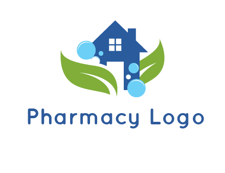 leaves and bubbles over house logo