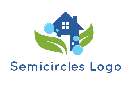 leaves and bubbles over house logo