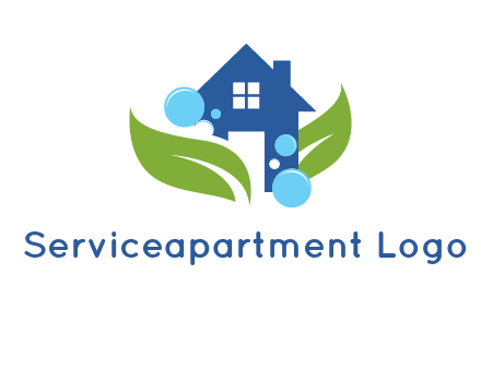 leaves and bubbles over house logo