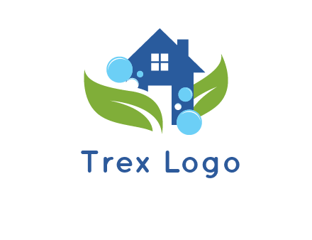 leaves and bubbles over house logo