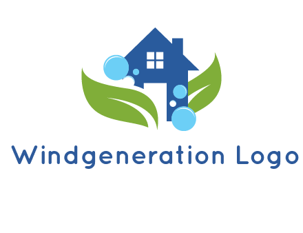 leaves and bubbles over house logo