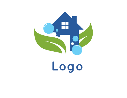 leaves and bubbles over house logo