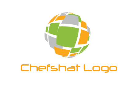 square pieces forming a globe logo