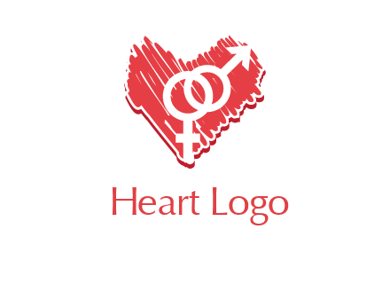 male and female signs inside heart logo