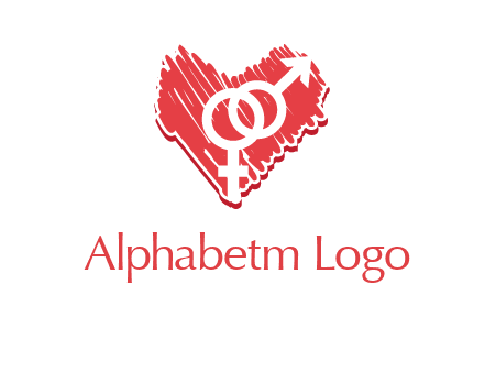 male and female signs inside heart logo
