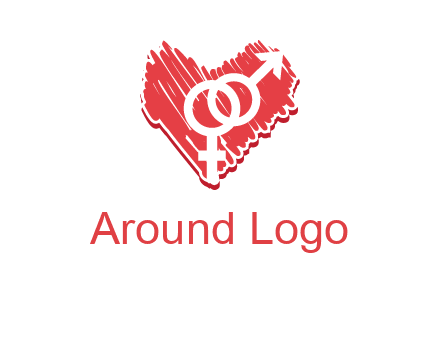 male and female signs inside heart logo